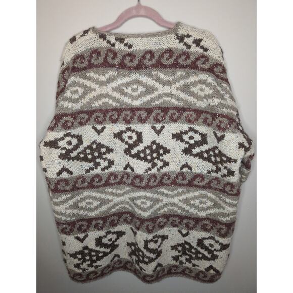 Vtg Express Tricot hand knit southwestern grandpa Aztec oversized sweater Lg - Picture 8 of 8